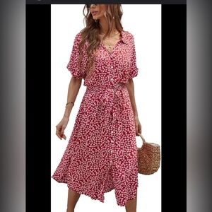 Ditsy Floral Red Midi Dress